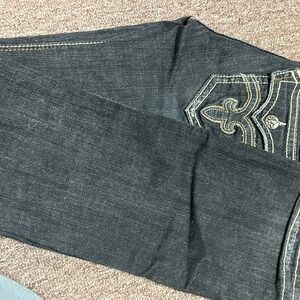 Rock Revival Black Boot Cut Jeans with Geometric Stitching